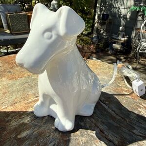 Glossy White Ceramic Dog Figurine Lamp